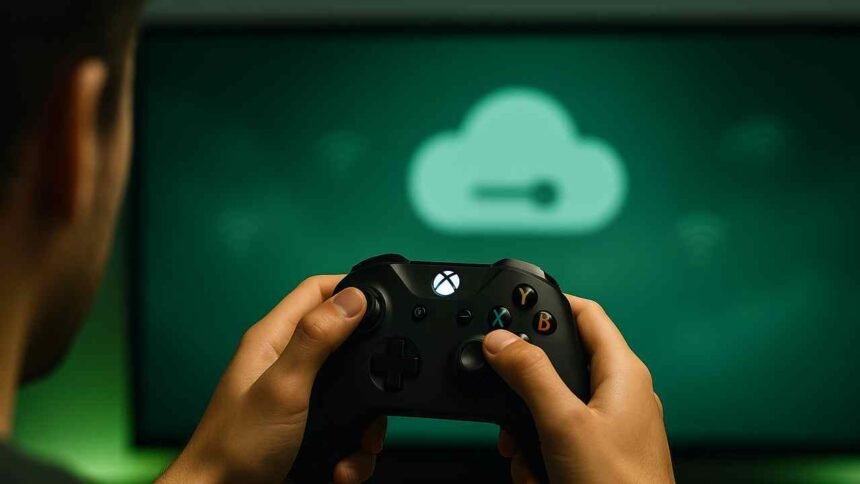 A gamer holding an Xbox controller streaming cloud games – Microsoft ad-supported Xbox Cloud Gaming test